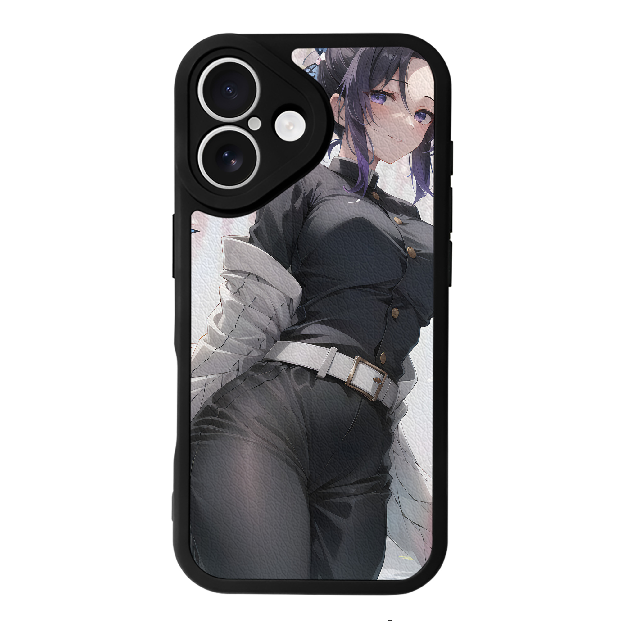 （画像用） 鬼滅の刃（きめつのやいば）蟲柱-胡蝶 しのぶ／こちょう しのぶ Kochou Shinobu 【iPhone 16シリーズ対応】シリコンスマホケース（レザー調） 材質：シリコン